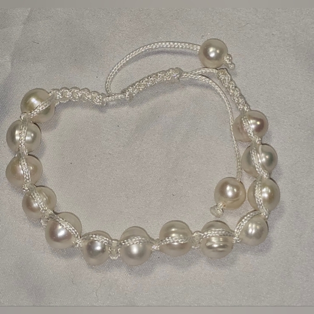 Freshwater Pearl Bracelet Adjustable Macrame Cord‎ Boho Bridal Jewelry